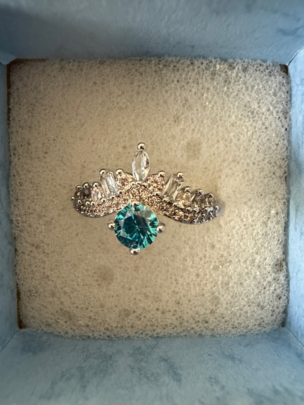 Classically Yours Aqua Blue Ring with Rhodium Plating
